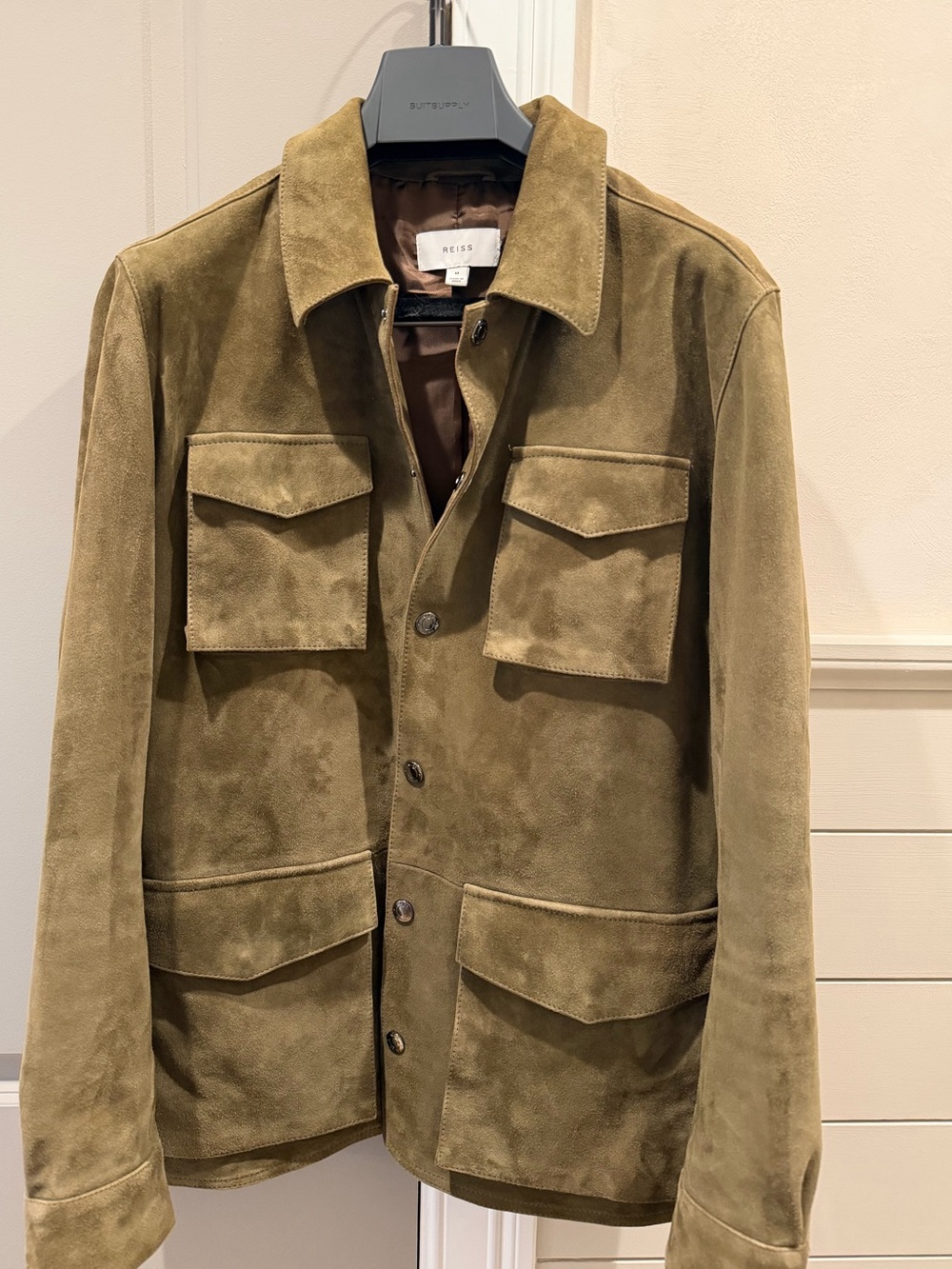 Reiss Olive Green Suede Field Jacket